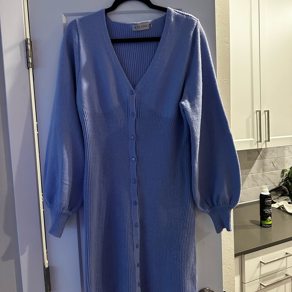 In The Style Lilac Knit Button-Down Sweater Dress – Size 8/10 (M/L)